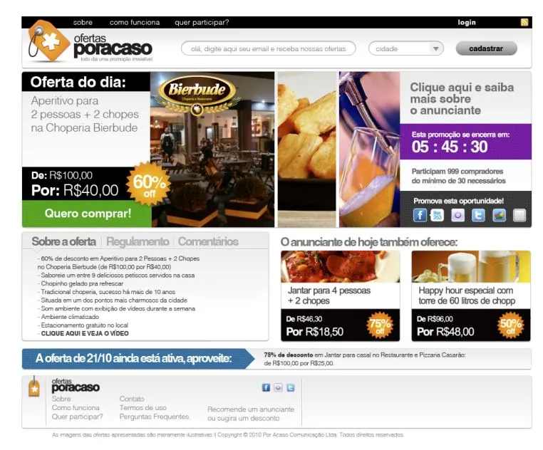 Ofertas Por Acaso - primeiro site de compras coletivas de Jaraguá do Sul, 2010
